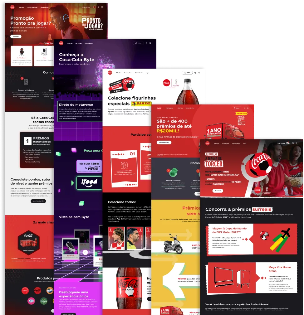 A dense tiled collage of promotion screens, showing how one modular structure spun up many campaigns